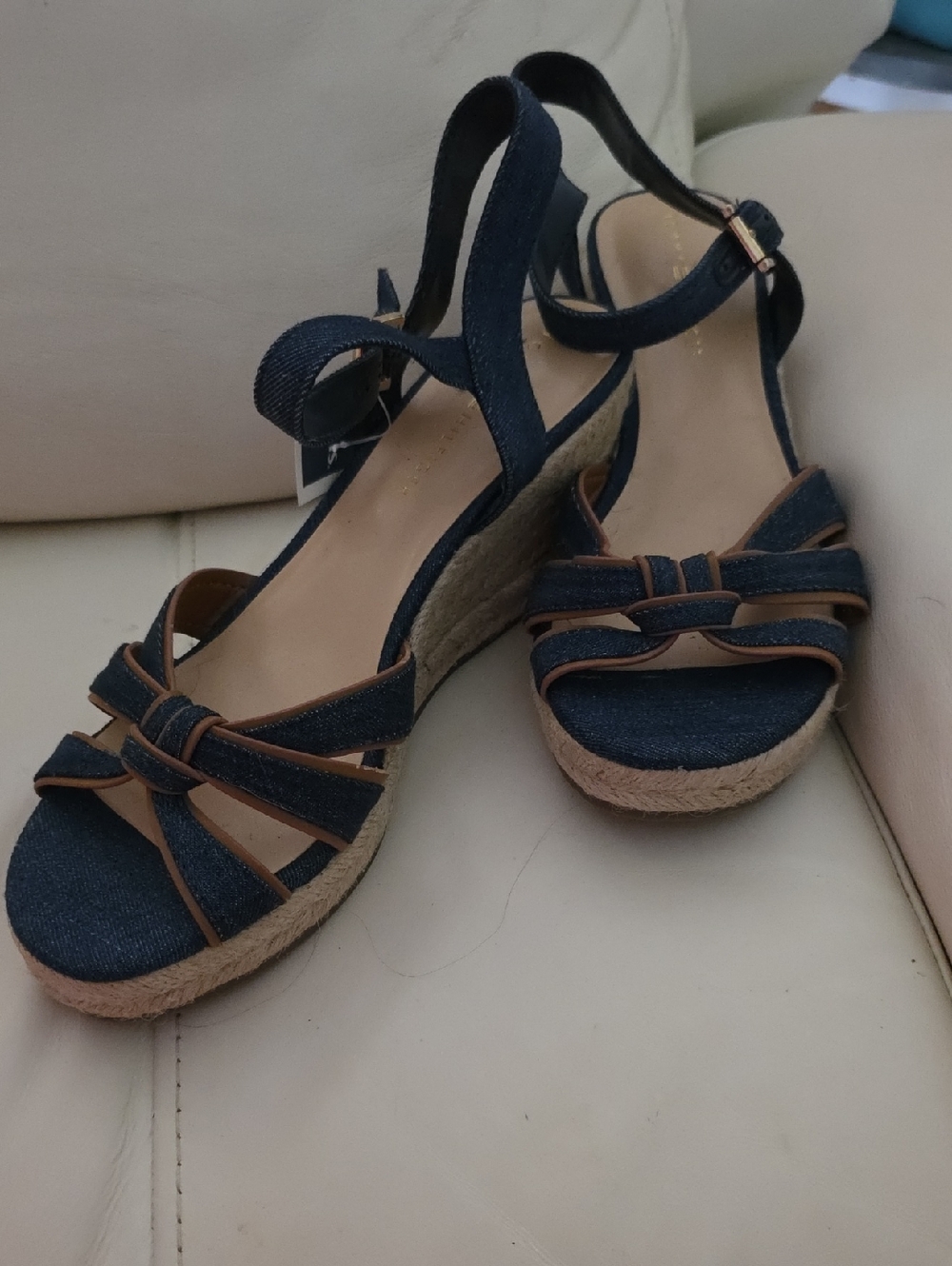 Tommy Hilfiger Navy Denim Wedge Espadrilles Knot Detail. NWT.  8.5